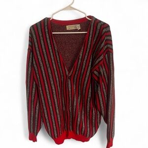 Vintage Red and Black Striped Cardigan